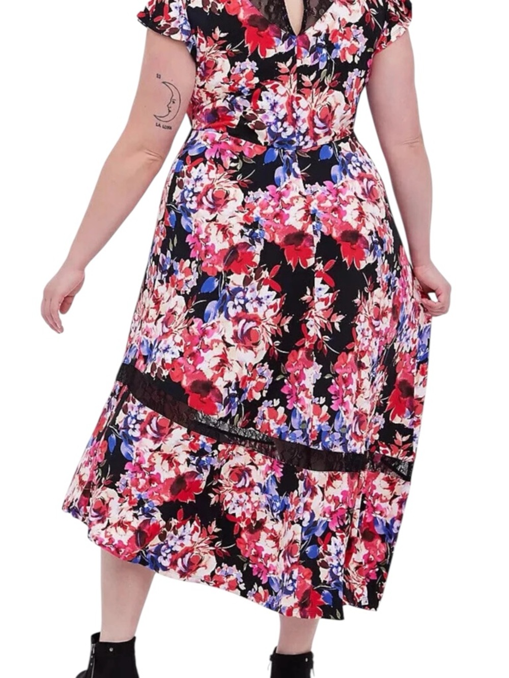 Torrid Black Floral Lace Asymmetrical Midi Skater Dress • Torrid Size 0 / US L - Picture 6 of 13